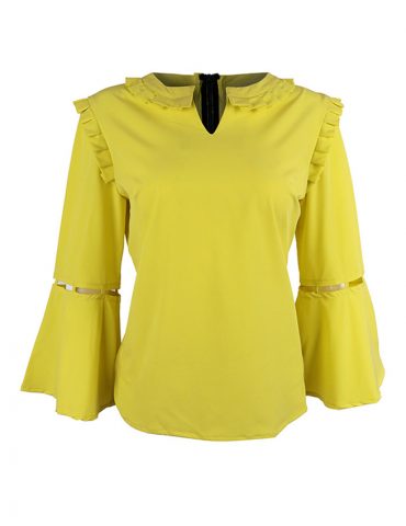 Yellow Crepe Cuotout Sleeve Blouse