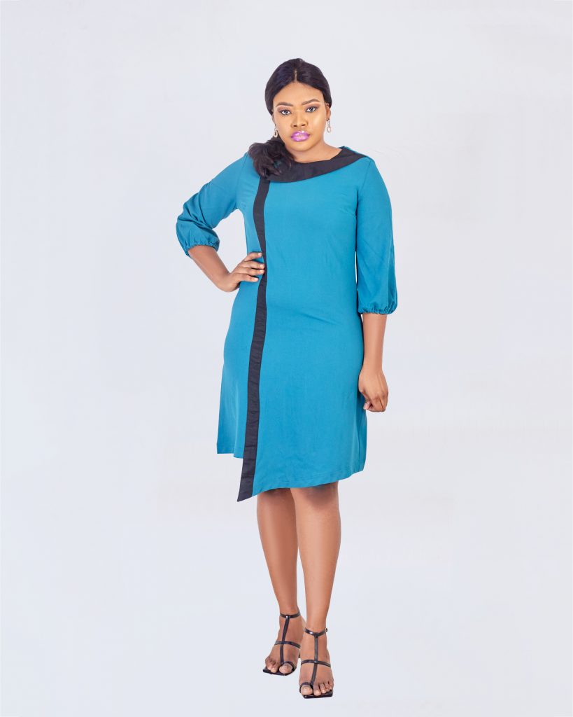 HaloGlow Green Side Collar A-line Dress